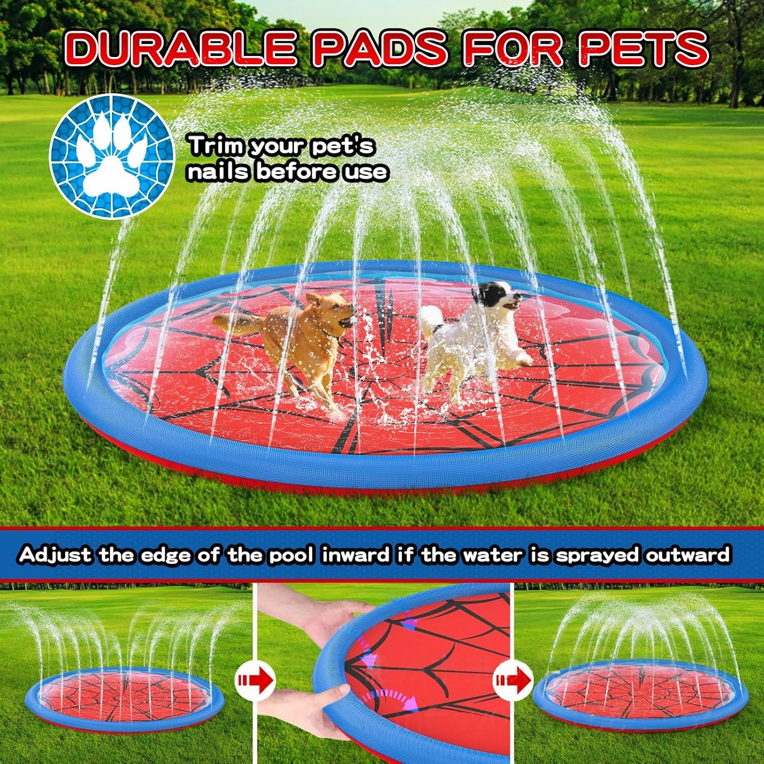 Customizable Non-Slip Sprinkler Mat – Dog & Kid Outdoor Water Play Pad with Spider Web Design Customizable Non-Slip Sprinkler Mat – Dog & Kid Outdoor Water Play Pad with Spider Web Design